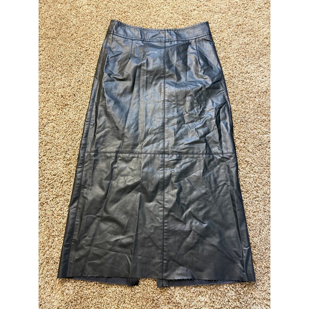 NWT Olivaceous Black Faux Leather Maxi Skirt With Back Slit Womens Size Small